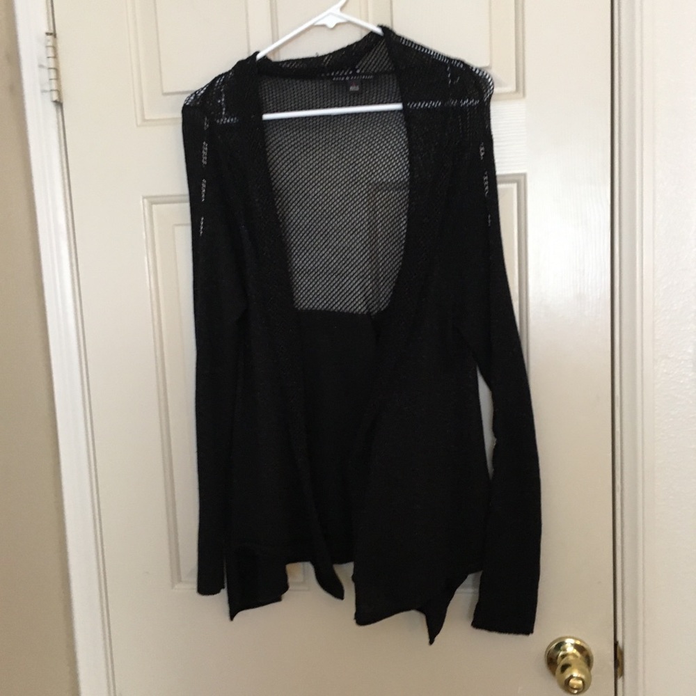Rock & Republic Metallic Black Mesh Cardigan L